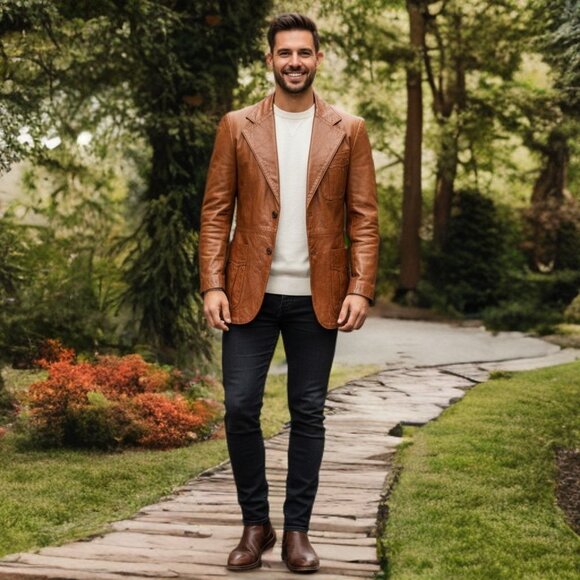 Wilson Men Vintage House of Suede & Leather Jacket Single Breasted Blazer FLAW - Picture 1 of 12